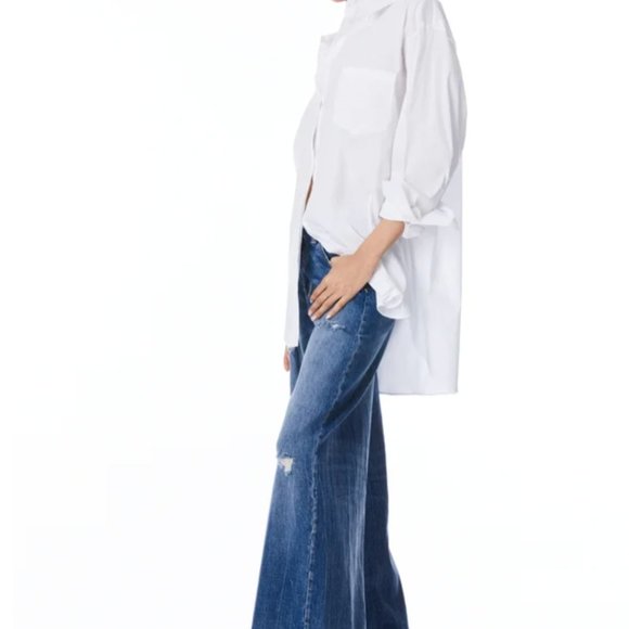 NWT ALICE + OlLIVIA FINELY OVERSIZED LONG BUTTON DOWN SHIRT - Picture 2 of 5